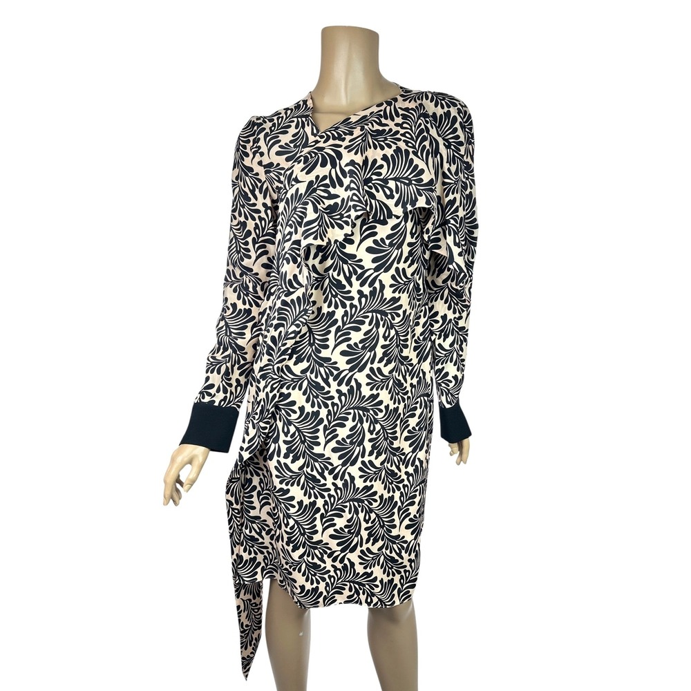 Manuel Ungaro Paris Dress Size 6 Rose Beige & Black Pattern Silk Long Sleeve